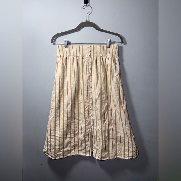 Madewell Linen-Cotton Smocked-Waist Button-Front Midi Skirt Size Small GUC - Picture 2 of 10